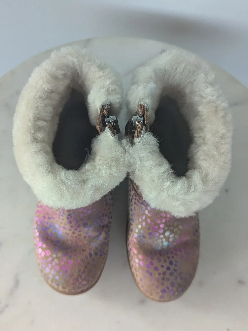 UGG Girls Jorie II Metallic Rainbow Dots Zipper Detail Winter Boots